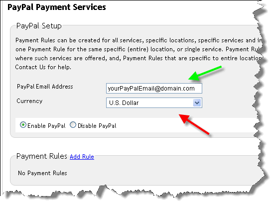 Image:PayPal: Setting up ClickBook for automatic online customer payments