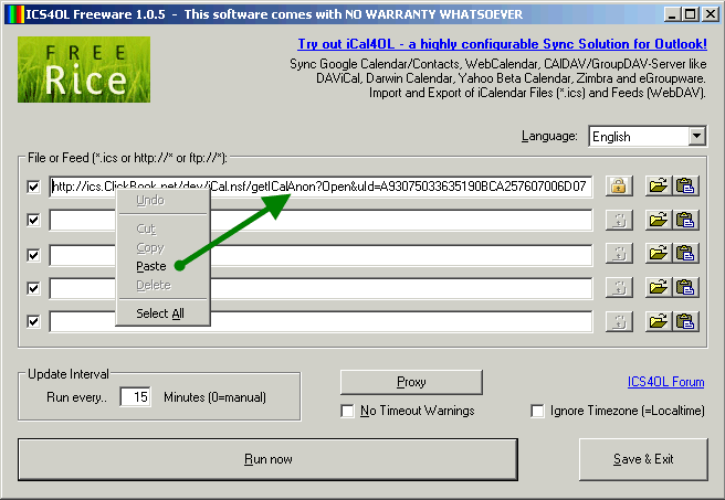 Image:Subscribing to ClickBook with Outlook 2003